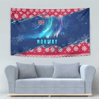 Norway Christmas Tapestry with Northern Lights Snowflake Pattern and Nordic Forest - Wonder Print Shop