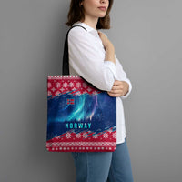Norway Christmas Tote Bag with Northern Lights Snowflake Pattern and Nordic Forest - Wonder Print Shop