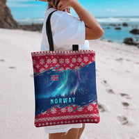 Norway Christmas Tote Bag with Northern Lights Snowflake Pattern and Nordic Forest - Wonder Print Shop