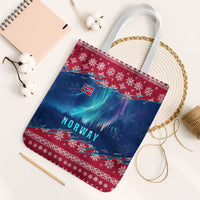 Norway Christmas Tote Bag with Northern Lights Snowflake Pattern and Nordic Forest - Wonder Print Shop