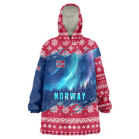 Norway Christmas Wearable Blanket Hoodie with Northern Lights Snowflake Pattern and Nordic Forest - Wonder Print Shop