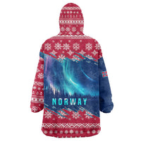 Norway Christmas Wearable Blanket Hoodie with Northern Lights Snowflake Pattern and Nordic Forest - Wonder Print Shop