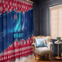 Norway Christmas Window Curtain with Northern Lights Snowflake Pattern and Nordic Forest - Wonder Print Shop