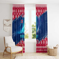 Norway Christmas Window Curtain with Northern Lights Snowflake Pattern and Nordic Forest - Wonder Print Shop