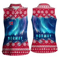 Norway Christmas Women Sleeveless Polo Shirt with Northern Lights Snowflake Pattern and Nordic Forest - Wonder Print Shop
