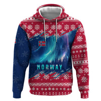 Norway Christmas Zip Hoodie with Northern Lights Snowflake Pattern and Nordic Forest - Wonder Print Shop