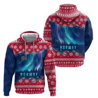 Norway Christmas Zip Hoodie with Northern Lights Snowflake Pattern and Nordic Forest - Wonder Print Shop