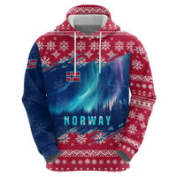 Norway Christmas Zip Hoodie with Northern Lights Snowflake Pattern and Nordic Forest - Wonder Print Shop