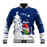 Norway Christmas Baseball Jacket with Nordic Gnome Santa White Tree and Snowflake - Wonder Print Shop