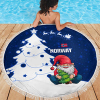 Norway Christmas Beach Blanket with Nordic Gnome Santa White Tree and Snowflake - Wonder Print Shop