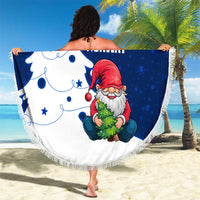 Norway Christmas Beach Blanket with Nordic Gnome Santa White Tree and Snowflake - Wonder Print Shop