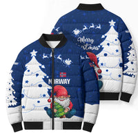 Norway Christmas Bomber Puffer Jacket with Nordic Gnome Santa White Tree and Snowflake - Wonder Print Shop