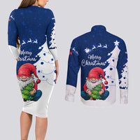 Norway Christmas Couples Matching Long Sleeve Bodycon Dress and Long Sleeve Button Shirt with Nordic Gnome Santa White Tree and Snowflake - Wonder Print Shop