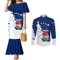 Norway Christmas Couples Matching Mermaid Dress and Long Sleeve Button Shirt with Nordic Gnome Santa White Tree and Snowflake - Wonder Print Shop
