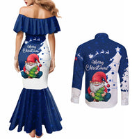 Norway Christmas Couples Matching Mermaid Dress and Long Sleeve Button Shirt with Nordic Gnome Santa White Tree and Snowflake - Wonder Print Shop
