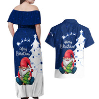 Norway Christmas Couples Matching Off Shoulder Maxi Dress and Hawaiian Shirt with Nordic Gnome Santa White Tree and Snowflake - Wonder Print Shop