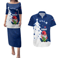 Norway Christmas Couples Matching Puletasi and Hawaiian Shirt with Nordic Gnome Santa White Tree and Snowflake - Wonder Print Shop