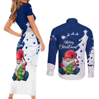 Norway Christmas Couples Matching Short Sleeve Bodycon Dress and Long Sleeve Button Shirt with Nordic Gnome Santa White Tree and Snowflake - Wonder Print Shop