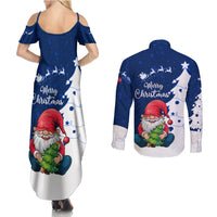 Norway Christmas Couples Matching Summer Maxi Dress and Long Sleeve Button Shirt with Nordic Gnome Santa White Tree and Snowflake - Wonder Print Shop