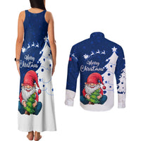 Norway Christmas Couples Matching Tank Maxi Dress and Long Sleeve Button Shirt with Nordic Gnome Santa White Tree and Snowflake - Wonder Print Shop