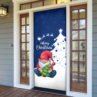 Norway Christmas Door Cover with Nordic Gnome Santa White Tree and Snowflake - Wonder Print Shop