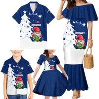 Norway Christmas Family Matching Mermaid Dress and Hawaiian Shirt with Nordic Gnome Santa White Tree and Snowflake - Wonder Print Shop