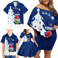 Norway Christmas Family Matching Off Shoulder Short Dress and Hawaiian Shirt with Nordic Gnome Santa White Tree and Snowflake - Wonder Print Shop