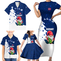 Norway Christmas Family Matching Short Sleeve Bodycon Dress and Hawaiian Shirt with Nordic Gnome Santa White Tree and Snowflake - Wonder Print Shop