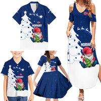 Norway Christmas Family Matching Summer Maxi Dress and Hawaiian Shirt with Nordic Gnome Santa White Tree and Snowflake - Wonder Print Shop