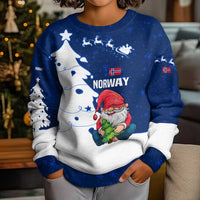 Norway Christmas Kid Ugly Christmas Sweater with Nordic Gnome Santa White Tree and Snowflake - Wonder Print Shop