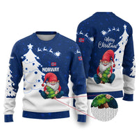 Norway Christmas Ugly Christmas Sweater with Nordic Gnome Santa White Tree and Snowflake - Wonder Print Shop