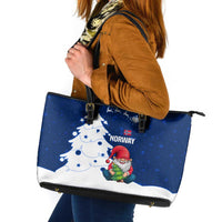 Norway Christmas Leather Tote Bag with Nordic Gnome Santa White Tree and Snowflake - Wonder Print Shop