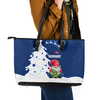 Norway Christmas Leather Tote Bag with Nordic Gnome Santa White Tree and Snowflake - Wonder Print Shop