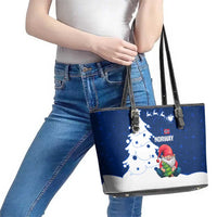 Norway Christmas Leather Tote Bag with Nordic Gnome Santa White Tree and Snowflake - Wonder Print Shop