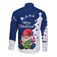 Norway Christmas Long Sleeve Button Shirt with Nordic Gnome Santa White Tree and Snowflake - Wonder Print Shop