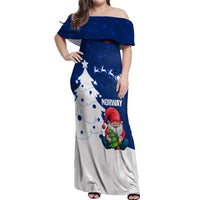 Norway Christmas Off Shoulder Maxi Dress with Nordic Gnome Santa White Tree and Snowflake - Wonder Print Shop