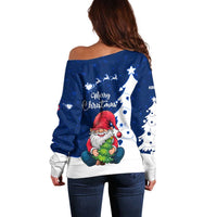 Norway Christmas Off Shoulder Sweater with Nordic Gnome Santa White Tree and Snowflake - Wonder Print Shop