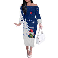 Norway Christmas Off The Shoulder Long Sleeve Dress with Nordic Gnome Santa White Tree and Snowflake - Wonder Print Shop