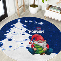 Norway Christmas Round Carpet with Nordic Gnome Santa White Tree and Snowflake - Wonder Print Shop