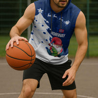 Norway Christmas Sleeveless Hoodie with Nordic Gnome Santa White Tree and Snowflake - Wonder Print Shop