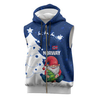 Norway Christmas Sleeveless Zip Hoodie with Nordic Gnome Santa White Tree and Snowflake - Wonder Print Shop