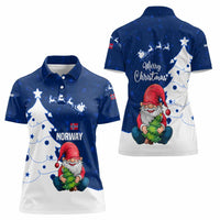 Norway Christmas Women Polo Shirt with Nordic Gnome Santa White Tree and Snowflake - Wonder Print Shop