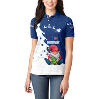 Norway Christmas Women Polo Shirt with Nordic Gnome Santa White Tree and Snowflake - Wonder Print Shop