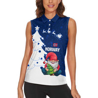 Norway Christmas Women Sleeveless Polo Shirt with Nordic Gnome Santa White Tree and Snowflake - Wonder Print Shop