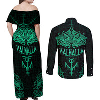 Viking Couples Matching Off Shoulder Maxi Dress and Long Sleeve Button Shirts Valhalla's Eternal Glory - Wonder Print Shop