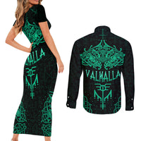 Viking Couples Matching Short Sleeve Bodycon Dress and Long Sleeve Button Shirts Valhalla's Eternal Glory - Wonder Print Shop