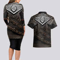 Legendary Viking Armor Couples Matching Long Sleeve Bodycon Dress and Hawaiian Shirt Triple Horn Saga - Wonder Print Shop