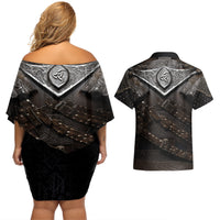 Legendary Viking Armor Couples Matching Off Shoulder Short Dress and Hawaiian Shirt Triple Horn Saga - Wonder Print Shop