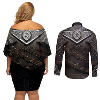 Legendary Viking Armor Couples Matching Off Shoulder Short Dress and Long Sleeve Button Shirts Triple Horn Saga - Wonder Print Shop