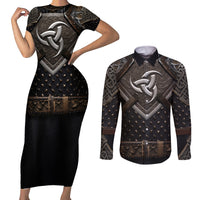 Legendary Viking Armor Couples Matching Short Sleeve Bodycon Dress and Long Sleeve Button Shirts Triple Horn Saga - Wonder Print Shop